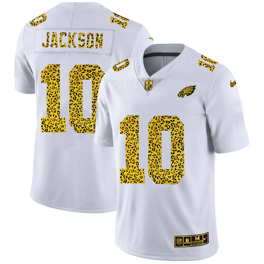 Custom Philadelphia Eagles 10 Desean Jackson Men Nike Flocked Leopard Print Vapor Limited NFL Jersey White